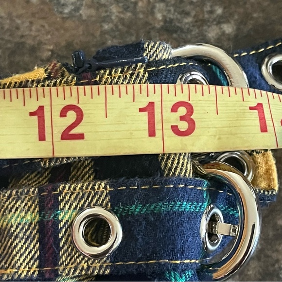 PRETTY GARBAGE Cincher Belted Plaid Pleated Mini Skirt Yellow Size Small GOTHIC - Picture 10 of 10